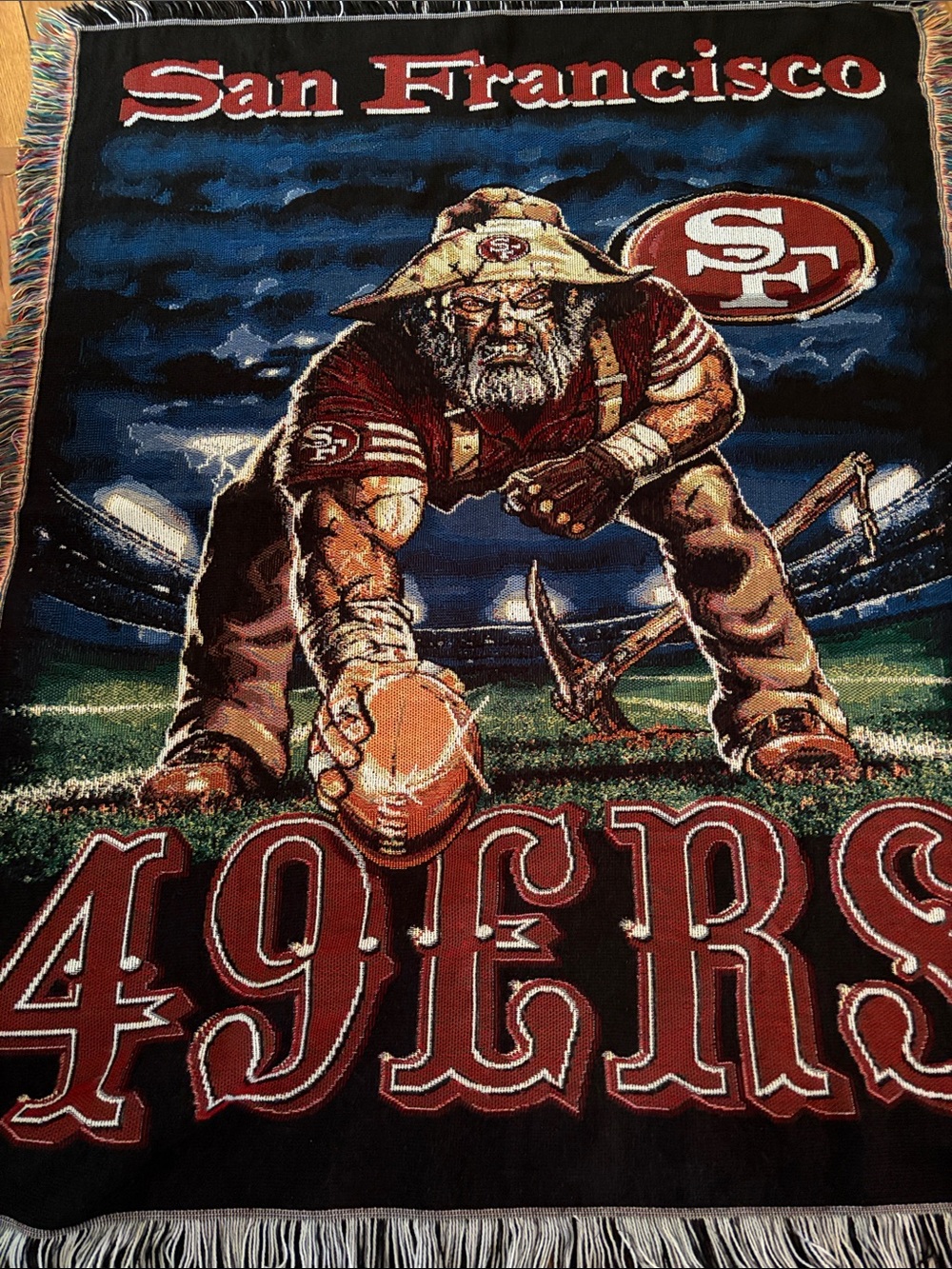 San Francisco 49ers Woven Throw Blanket - Red, Black, Gold - Picture 2 of 6